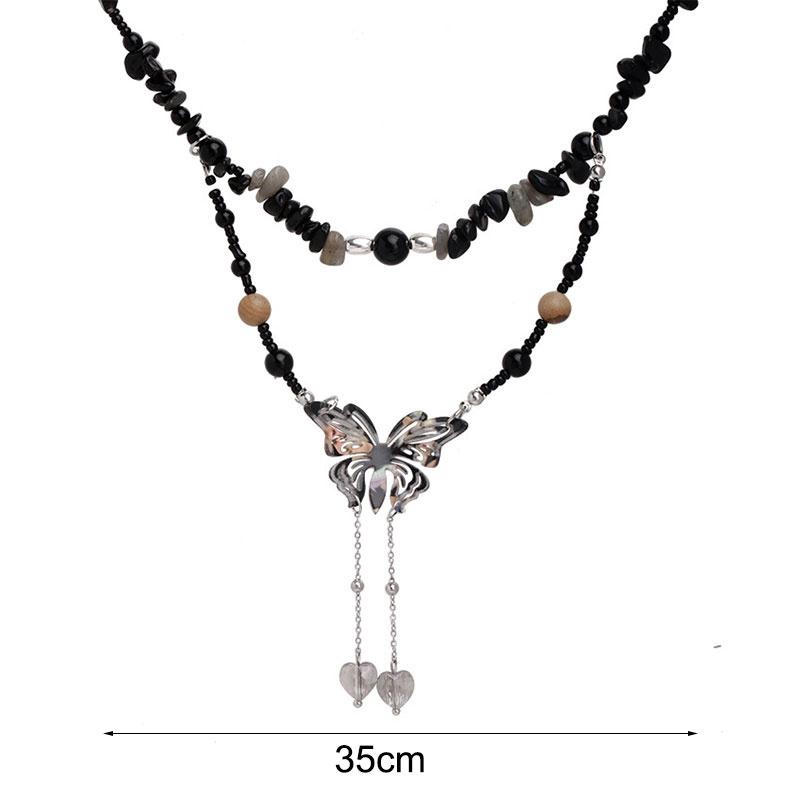 Collier à Pendentif Papillon à Pampilles Collier de Perles à Ruban Papillon Chaîne de Clavicule pour Femmes