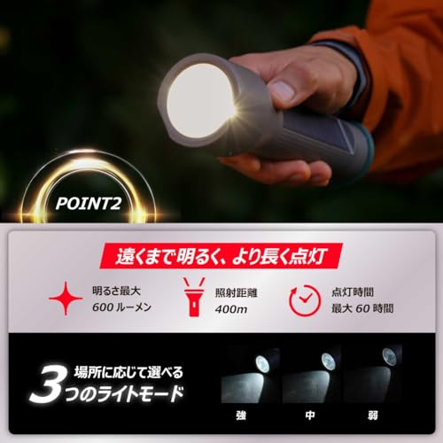 Energizer LED Handheld Flashlight, Solar Rechargeable, USB Rechargeable, Battery Operated (Maximum Brightness 600 Lumens, Maximum Run Time 60 Hours) Y