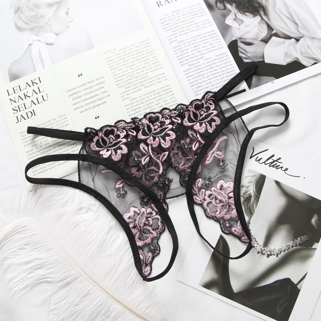 Sexy Lingerie Women's Underwear Embroidered Hollow Mesh Seductive Thong Panties Underpants G Strings Crotchless Bandage Underwear Lingerie for Women