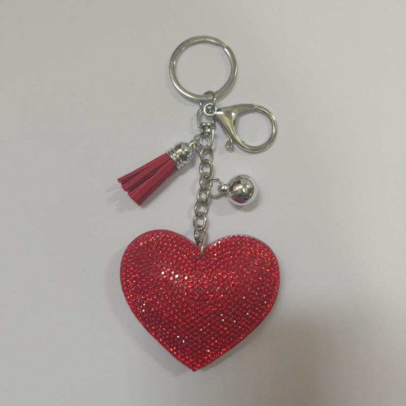 Kreativní přívěsek na klíče Velvet Peach Heart s diamantovým střapcem