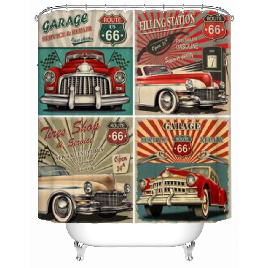 Car Travel Through America Retro Trip Sexy Girl Shower Curtain Set Route 66 Bathroom Fabric Curtains For Bathtub Decor With Hook