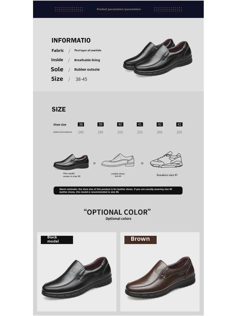 Scarpe da Uomo in Vera Pelle Taglia Grande – Antiscivolo, Vestibilità Confortevole per Uomini di Mezza Età e Anziani, Disponibili nelle Taglie 37, 45 e 46.