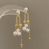 European and American pearl petal fringed earrings light luxury high-end stud earrings temperament versatile earrings design sense niche