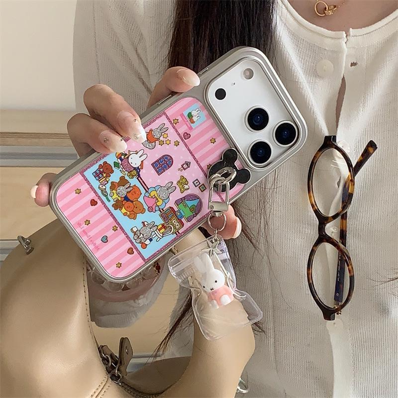 Pink Striped Rabbit Family iPhone Case for 14/15/16 Pro Max/17 - New Style for Girls