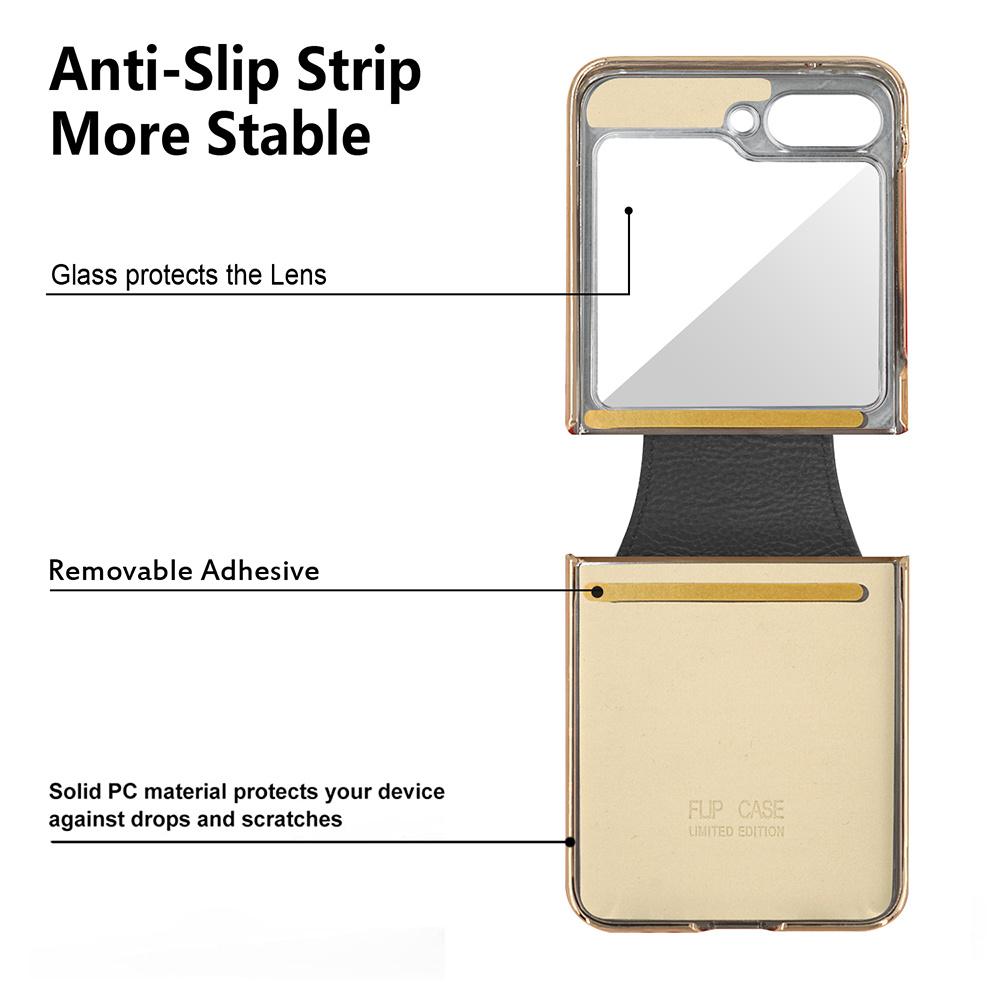 Glitter Diamond Rings Leather Plating Phone Case for Samsung Z Flip 6 5 4 3 Flip6 Flip5 Luxury Shockproof Protective Back Cover