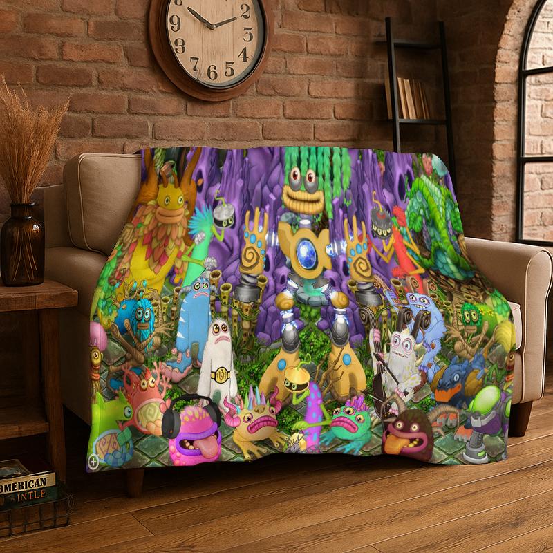 Music Game My Singing Monsters Cartoon Flannel Blanket Soft Throw Blanket for Bedroom Living Room Bed Travel Camping Picnic