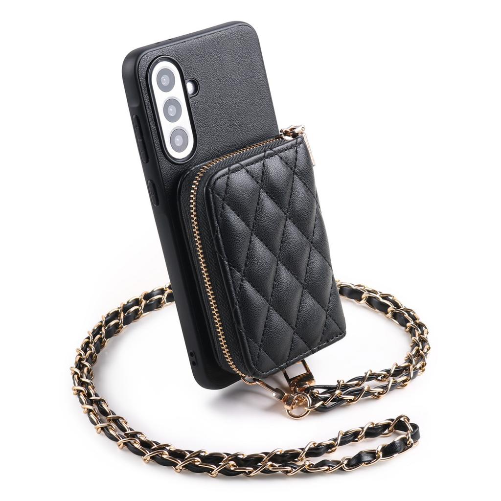 Neuer Trend Lammfellmuster PU-Leder Handyhülle für Galaxy A72 A52 A42 A54 A34 Mode Lange Hängende Kette Gitter Muster Kartenfach