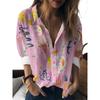 Womens Summer Shirt Fun Printed Lapel Shirt Casual Outdoor Loose Large Size Shirt Fashion Comfortable Breathable Long Sleeve Top