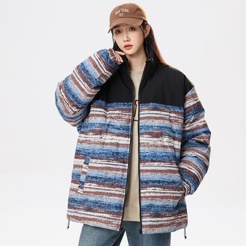 

Men s American cotton-padded clothes Men s autumn and winter new color matching thickened bag clothes Couple cotton-padded jacket jacket S