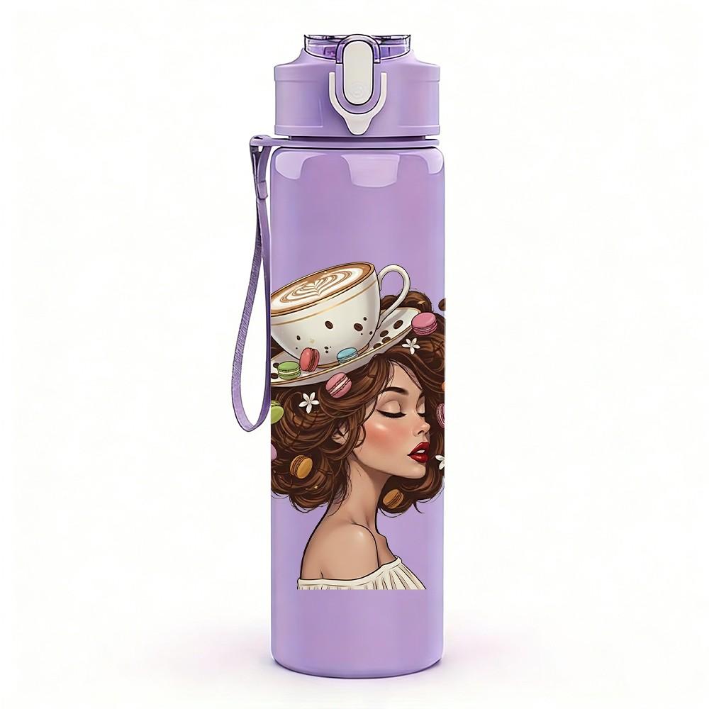 1PC Retro Victorian Lady Portrait 750ml Color Plastic Sports Water Bottle Leakproof Flip Straw Lid Suitable for Sports Office Home Use
