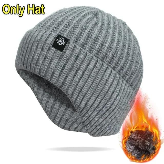Outdoor Men Winter Knitted Hat Plush Warmth Peaked Cap Earmuff Casual Fashion Faux Fur Lined Bomber Cycling Ear Protection Amagi