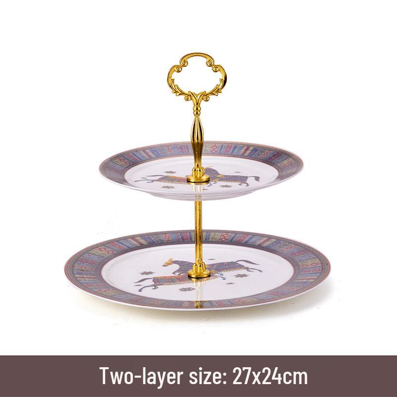 European Style Double Layer Dessert and Fruit Plate for Afternoon Tea
