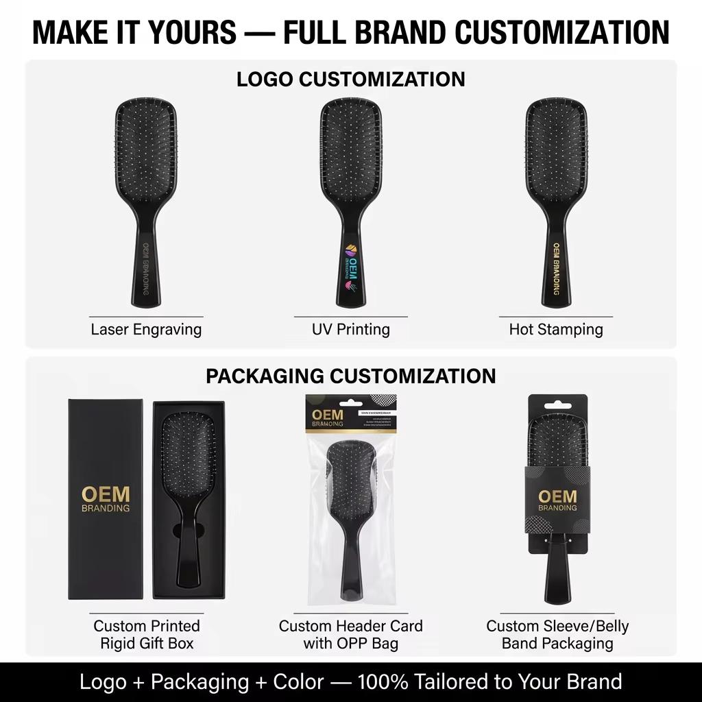 OEM Steel Pin Air Cushion Hairbrush Frizz Control and Styling Custom Hairbrush for Scalp Massage Detangling Hair Grooming