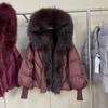 European winter new natural big fur collar hooded down jacket women's short fashion thickened warm fur jacket