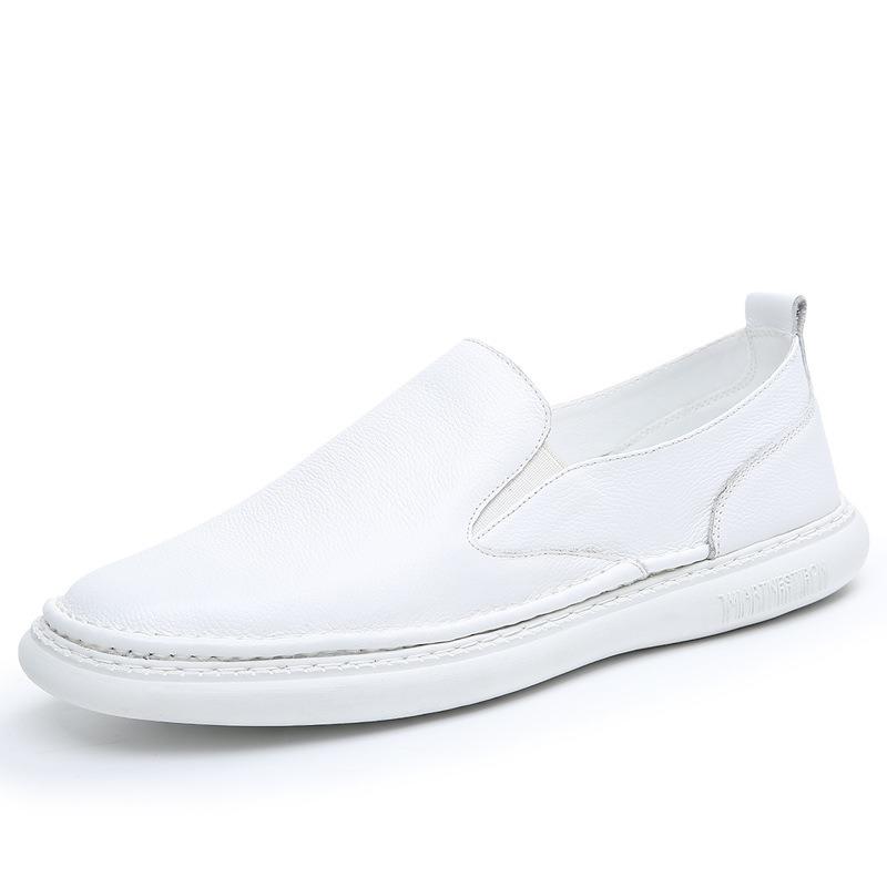One-pedal men's shoes spring little white shoes leather versatile breathable men's Doudou shoes casual soft leather white lazy shoes