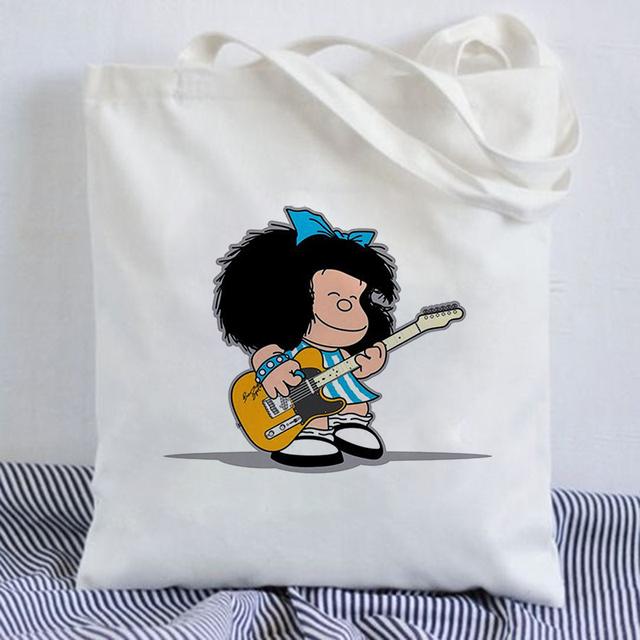 Kawaii Shopping Bag Mafalda Cute Anime Harajuku Canvas Bag Tote Bag Lady Handbag Large Capacity Shopper Bag Casual Shoulder Bag