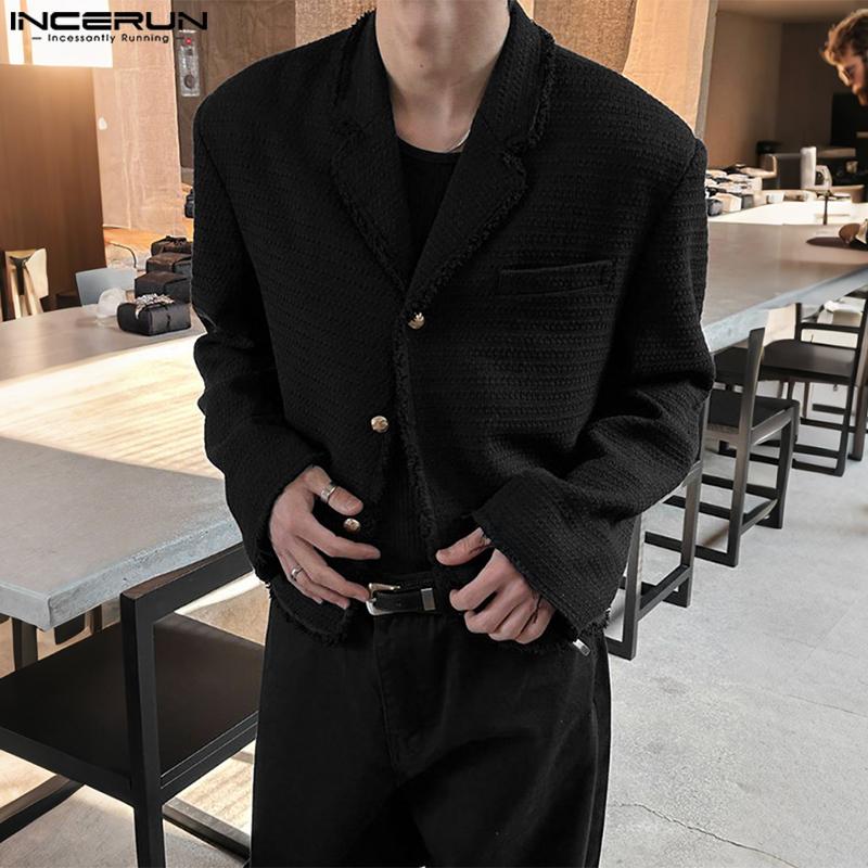 INCERUN Autumn Men Lapel Long Sleeve Buttons Cropped Short Texture Blazer Coats