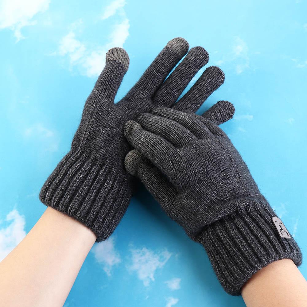 Solid Color Knitted Woolen Gloves Touchscreen Full Finger Gloves Nonslip Men Knitted Gloves  Male