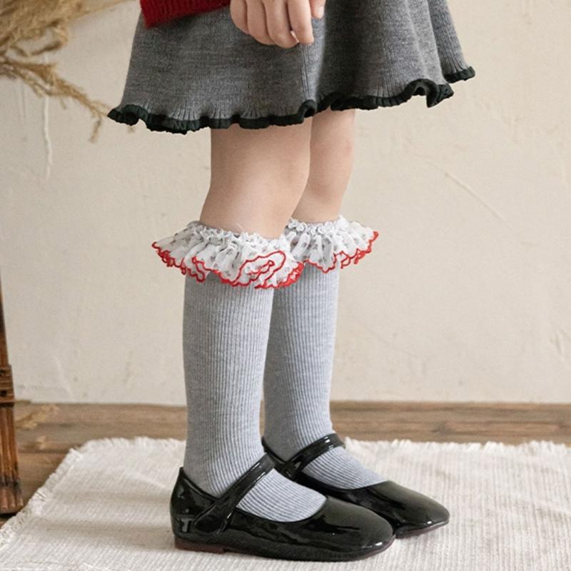 Lace Ruffle Socks Calf Socks for Teen Girls 3-13 Year Long Leg Warmer Knee Stockings Fashion Children Socks