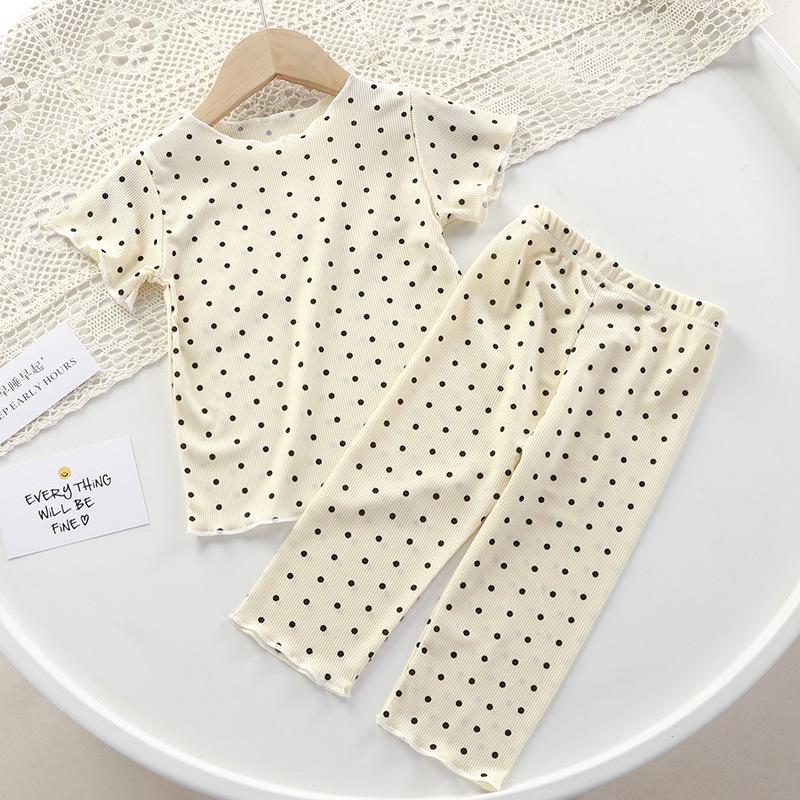 Sommar Tvådelad Koreansk Stil Outfit för Flickor - Kortärmad Tunn Luftkonditioneringsdräkt 2025