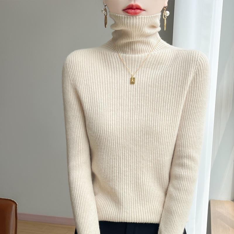 Sweater women's autumn and winter new first-line ready-to-wear pile-neck knitted sweater slim-fitting and thin inner long-sleeved turtleneck
