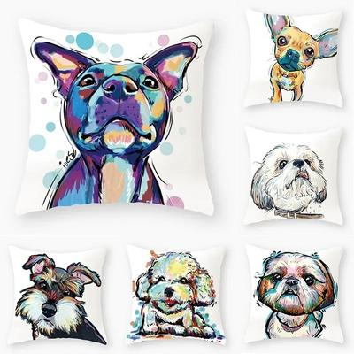 Cute Dog Yorkshire Pug Pillowcase Decoration Cartoon Pug Bedroom Cushion Cover Suitable For Sofa Home Super Soft Cushion Cover