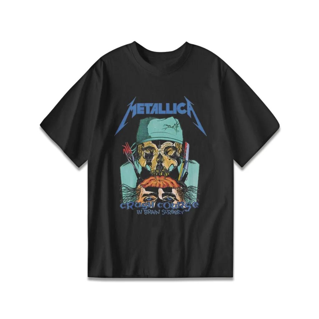 Черная оверсайз футболка с коротким рукавом и винтажным графическим принтом Metallica  Crash Course In Brain Surgery  для фанатов трэш-метала 4XL