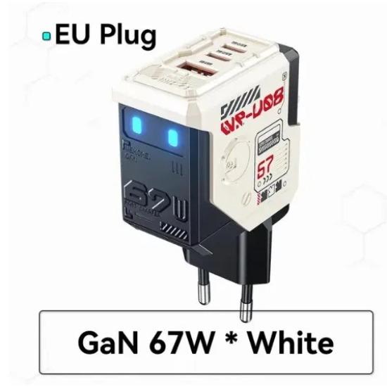 

67 Вт GaN зарядное устройство Mecha Robot три порта QC PD блок быстрой зарядки адаптер питания для iPhone ноутбук MacBook Samsung Galaxy Google 67W EU Plug