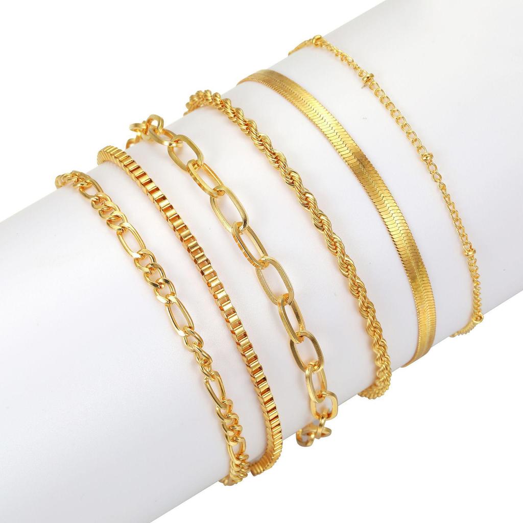 Minimalist KC Gold Women's Multi-layer Stackable Chain Bracelet Set