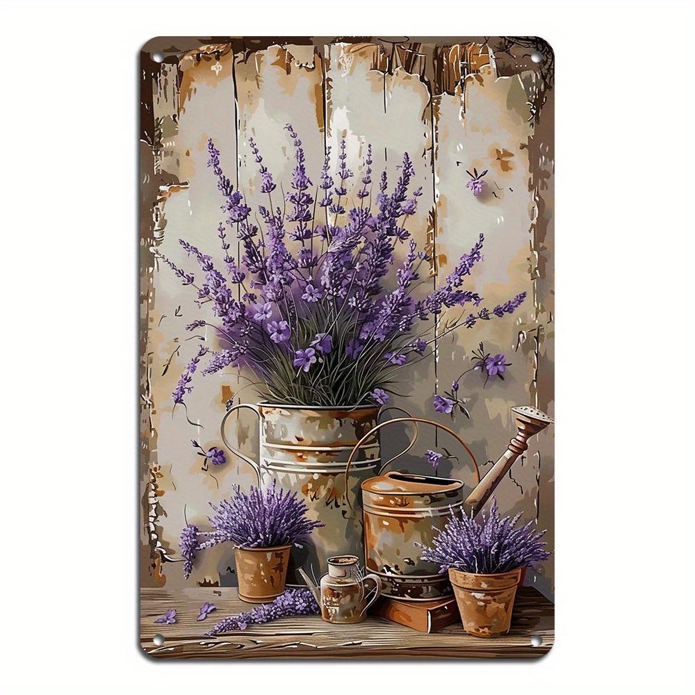 

Vintage Lavender Flower Watering Can Art Metal Tin Sign Iron Painting Rustic Floral Wall Plaque for Farmhouse Home Decor 20x30cm（7.8x11.8inch）