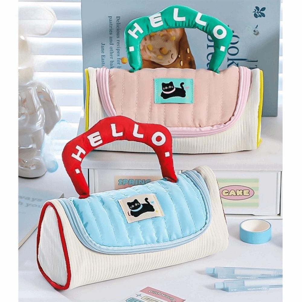 Candy Color Colorblock Kitten Pencil Case Large Capacity Cat Pencil Pouch  Children