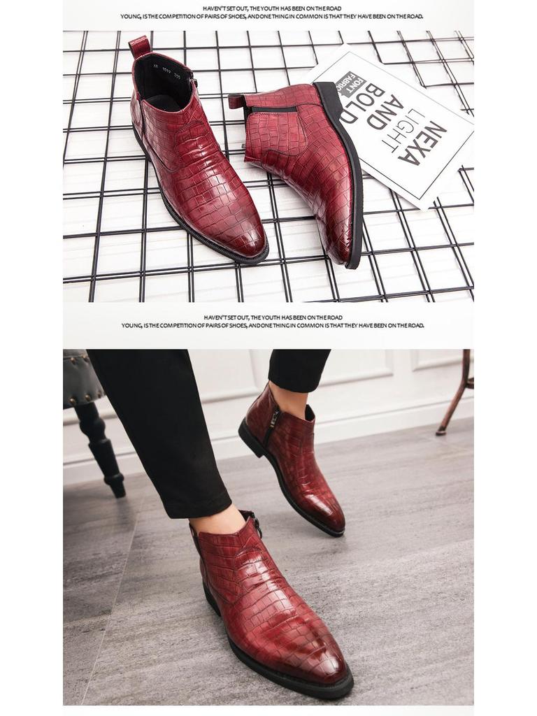 Herren Übergröße Reißverschluss Brogue Leder High-Top Chelsea Stiefel mit spitzer Zehe