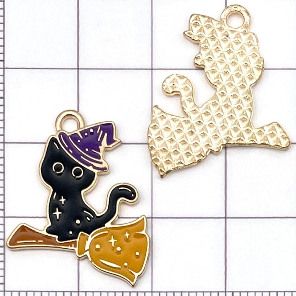 8-Piece Black Oil Drip Alloy Halloween Cartoon Cat Charms for DIY Jewelry