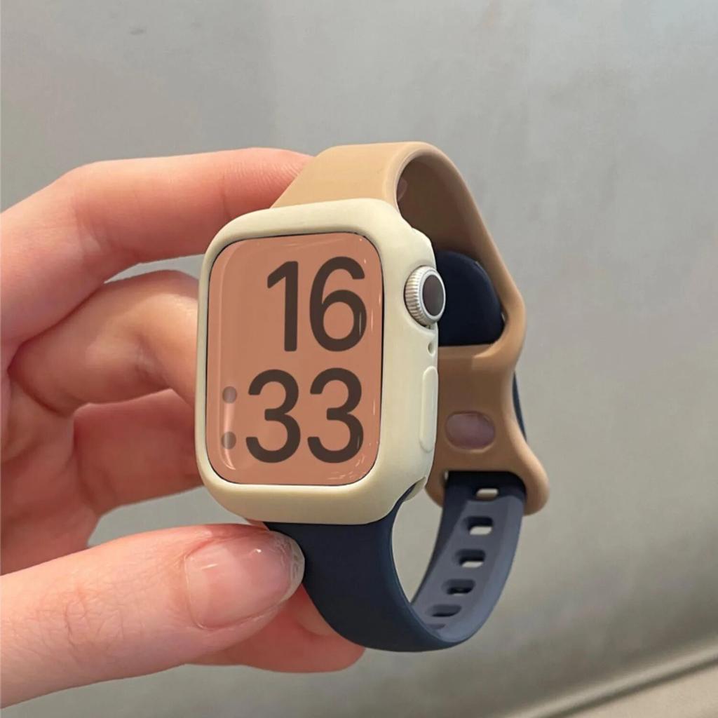 Case +Silicone Strap for Apple Watch Band 44mm 45mm 8 7 40mm 42 38 49mm Sport Watch Band for IWatch Series 9 8 7 6 SE 5 4 3 2 1