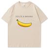 Europese Maat Banaanprint Unisex Katoenen T-shirt, Ronde Hals, Ademend, Casual.
