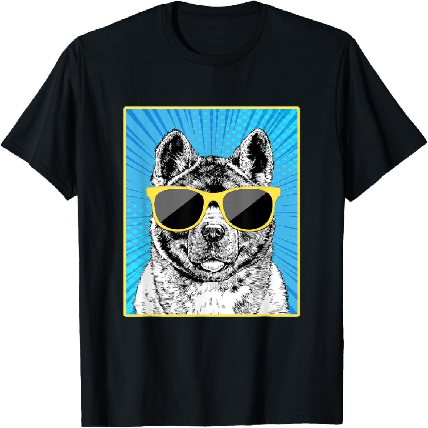 Akita Inu Portrait Pop Art Dog with Sunglasses T-Shirt XXXXXL разноцветный