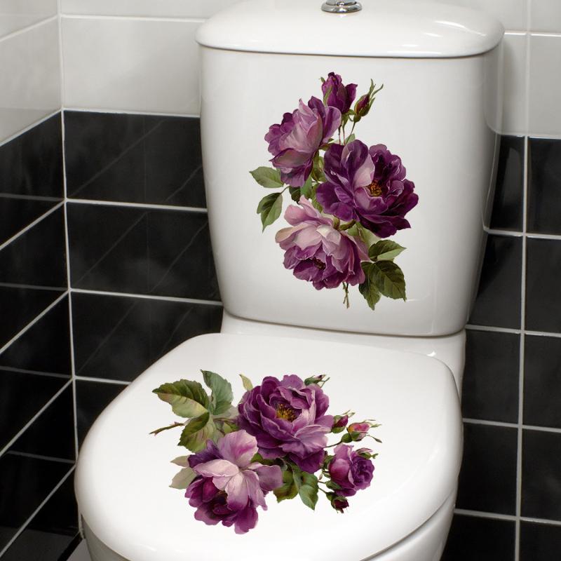 

2Pcs Creative Rose Flower Waterproof Toilet Sticker Bathroom Wall Background Decal Home Decoration Self-Adhesive Posters A6