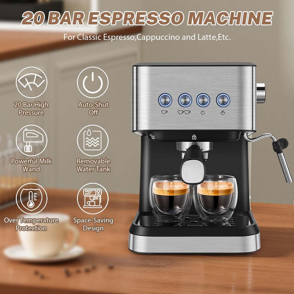 1050W Espresso Halbautomatische Kaffeemaschine 1.5L Edelstahl Kaffeemaschine Küche Espresso Mahlmaschinen