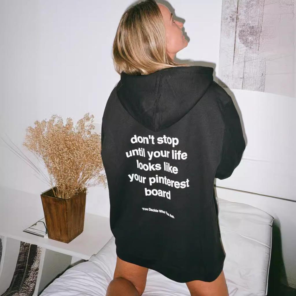 Don't stop Hoodie Loose Plus Hoodie, Kangaroo Pocket Letter Hoodie