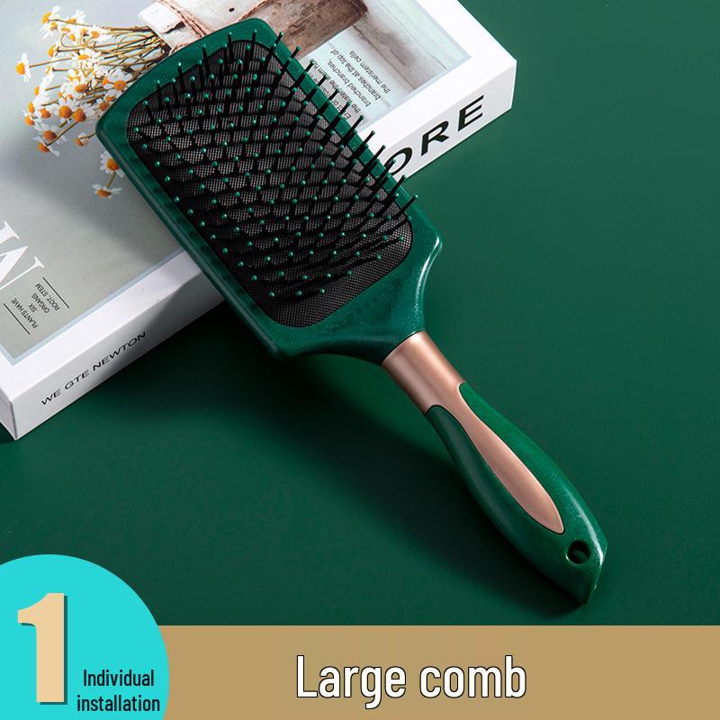 Dark Green Air Cushion Massage Comb for Straight & Curly Hair - Negative Ion Technology