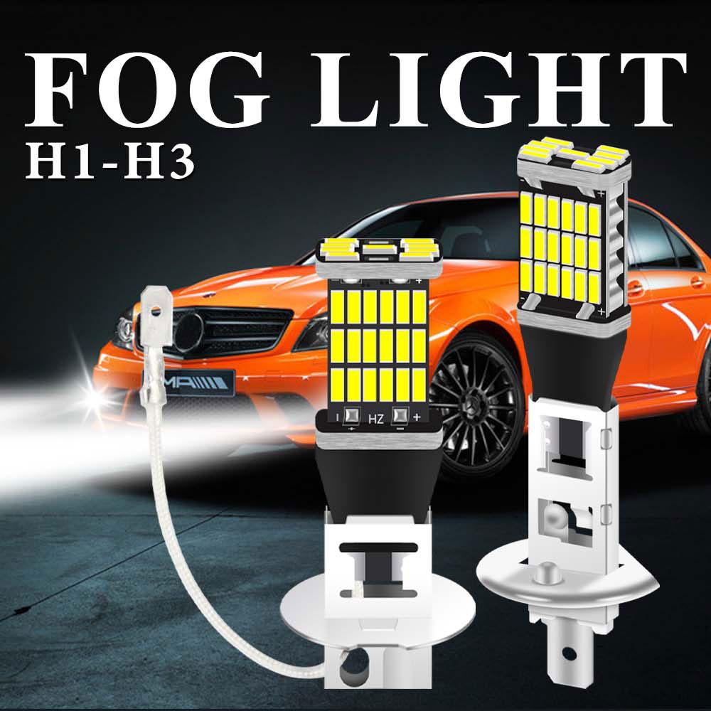 2PCS LED Fog Light H1 LED H3 LED 4014 Chips 45SMD Lamps Bulb Lens 12V Car Bulb Lamps Super Bright Driving DRL Auto Lamp