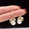 Korean Pearl & Rhinestone Leaf Earrings: Luxury Versatile Ear Hooks for Women