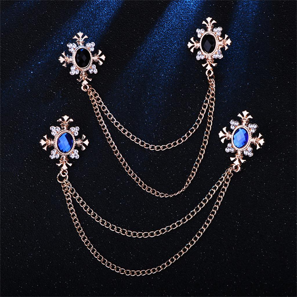Elegant Tassel Rhinestone Cross Collar Pin For Shirts Fashionable Enthusiasts Suit Shirt Collar Brooch Trendy Jewelry