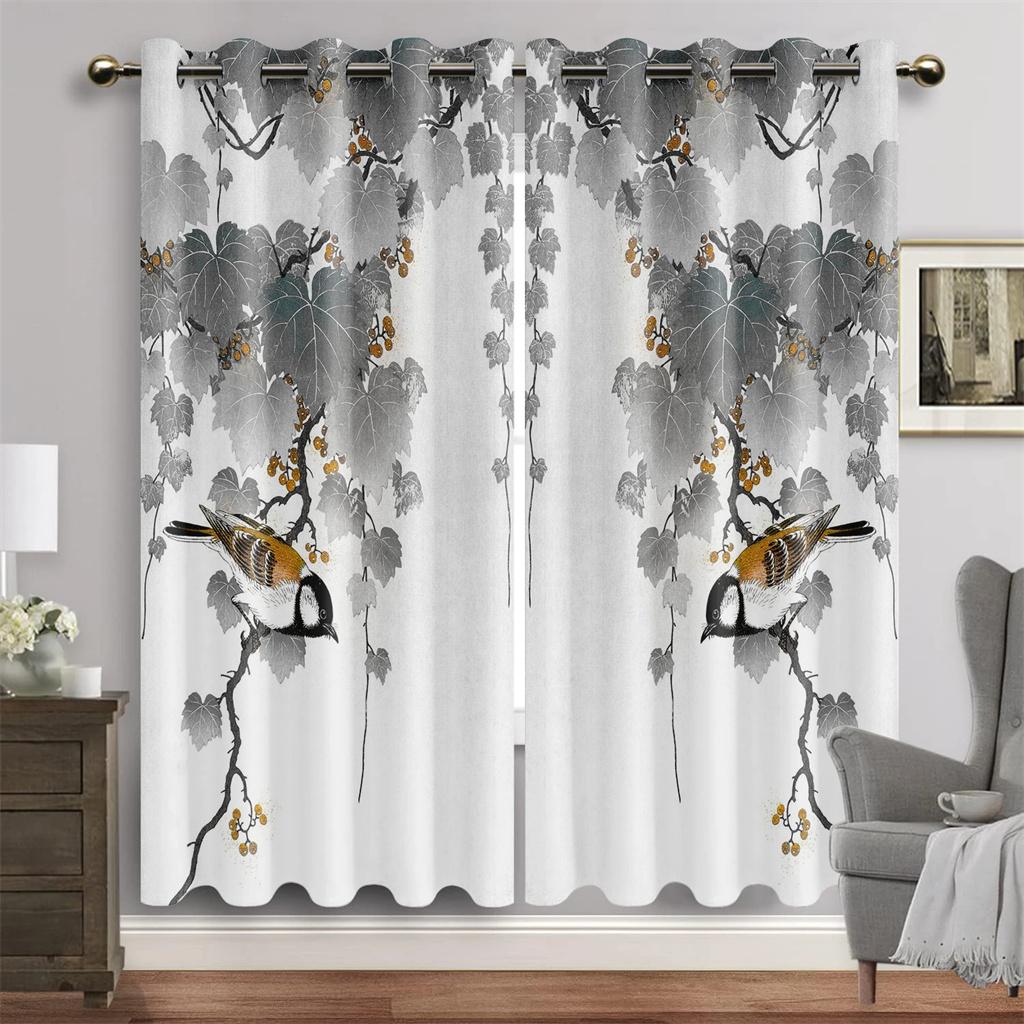 Japanese Landscape Traditional Ink Painting Shade Window Drapes Living Space Bedroom Space Classical Window Drapes Room Window Decor 2 Panelss