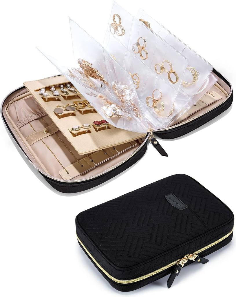 Jewelry Travel Organizer Case for Home Jewelry Organizer Storage Ring Binder Clear Bags Zipper Rolls Pouch for Necklaces,Earrings,Rings,Bracelets