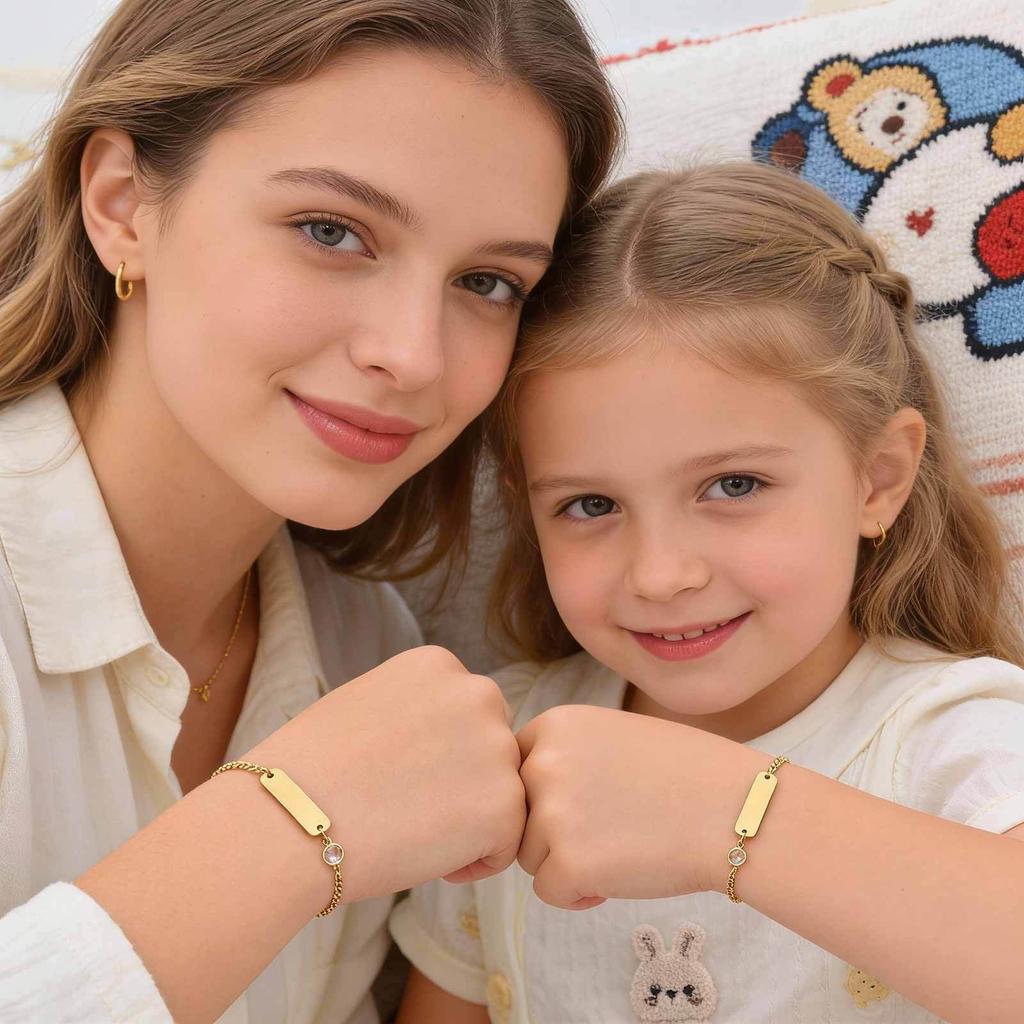 Children'S Bracelet Stainless Steel Plated 18K Gold Smooth Blank Rectangular Brand Zircon Bracelet Can Be Engraved Br-2421