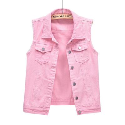Gilet in denim rosa sfilacciato da donna - Multicolor, Vestibilità slim, Senza maniche, Design strappato per primavera/estate