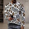 Men s Plus Size Beige Black Brown Leopard Printed Round Neck Long Sleeve Pullover T Shirt