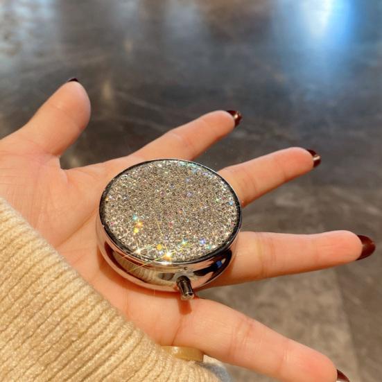 Portable Pill Box Medicine Organizer with Sparkling Rhinestones Dustproof Compact Design Pill Tablet Storage Holder
