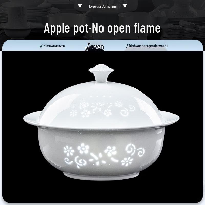 Yipan White Porcelain Underglaze Apple Pot